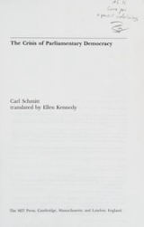 Cover of The Crisis of Parliamentary Democracy